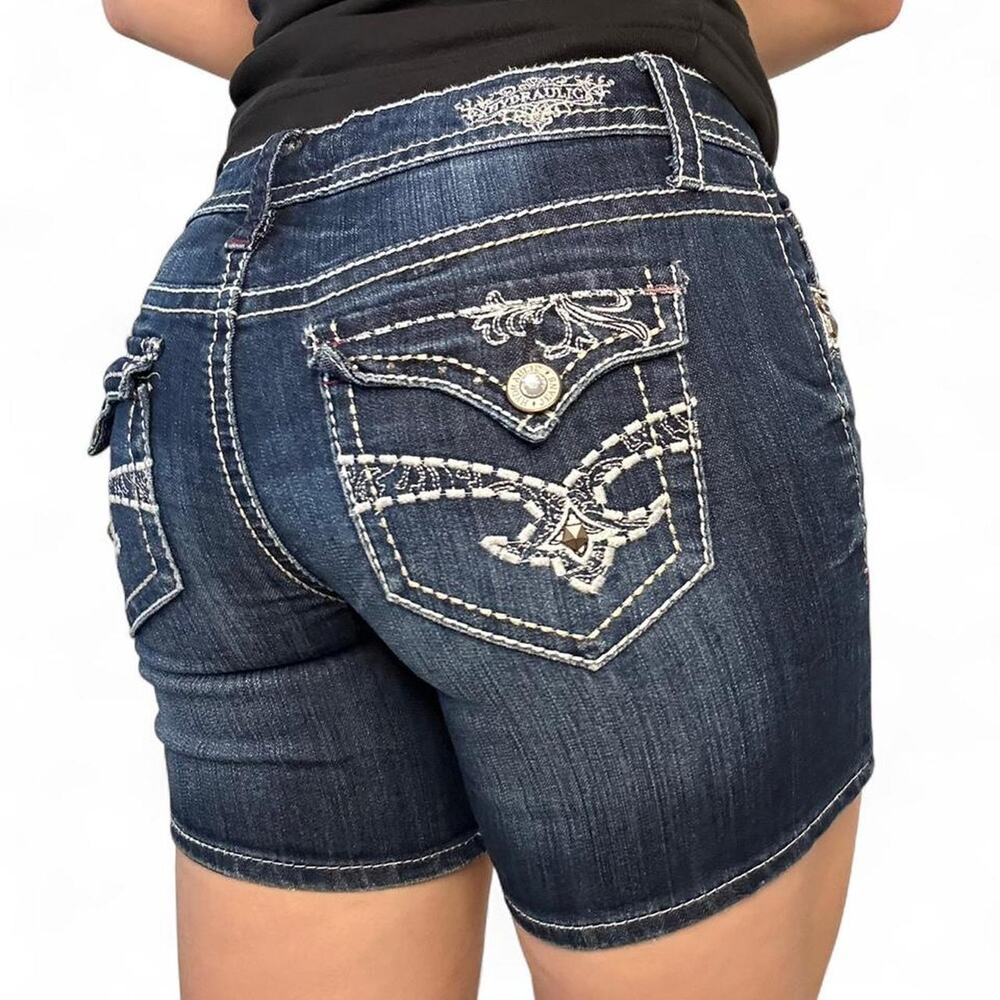 Vintage Hydraulic “Bailey” Low Rise Navy Mid-Length Denim Shorts – Size 7/8